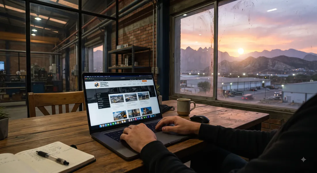 Página web de una empresa industrial de Monterrey abierta en una laptop